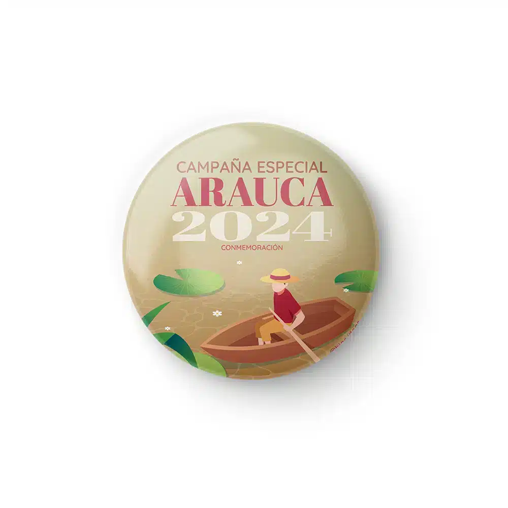 boton publicitario de campaña arauca con rio arauca y canoa